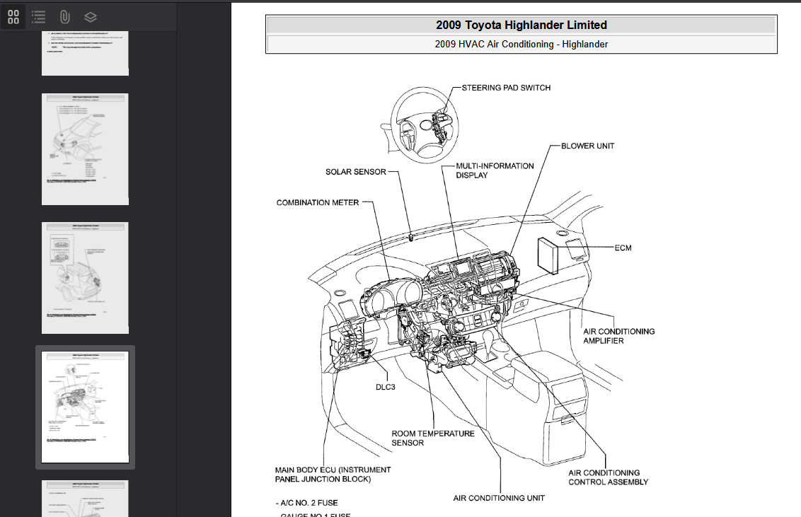 Toyota Highlander 2009 Official Workshop Repair Manual